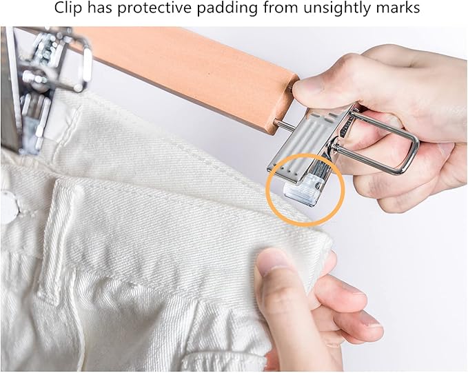 Amber Home 10 Pack 14.17" Solid Natural Wooden Pant Skirt Hangers, Bottom Hangers for Slacks Trousers Jeans with 2-Adjustable Anti-Rust Clips (Natural, 10 Pack)