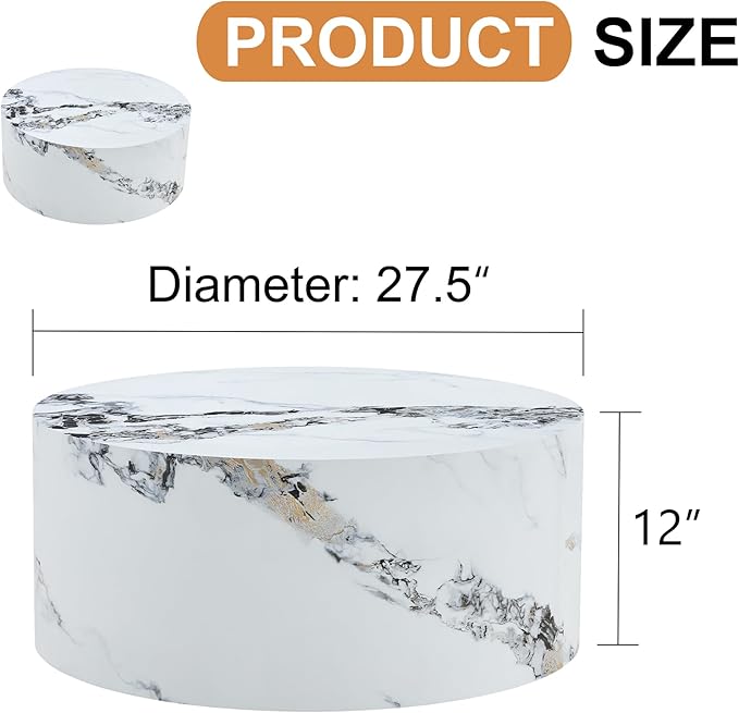 Modern Coffee Table,27.5Inch Round Top Tea Table,Living Room Center Table with Texture for Living Room,Office,Apartment