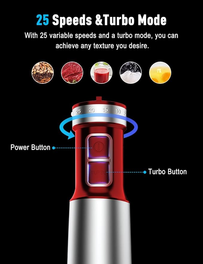 Powerful Immersion Blender handheld, 2025 New Update Hand Blender, Scratch-Resistant Corded Hand Mixer with Heavy-Duty Copper Brushless Motor and Gift Box Red