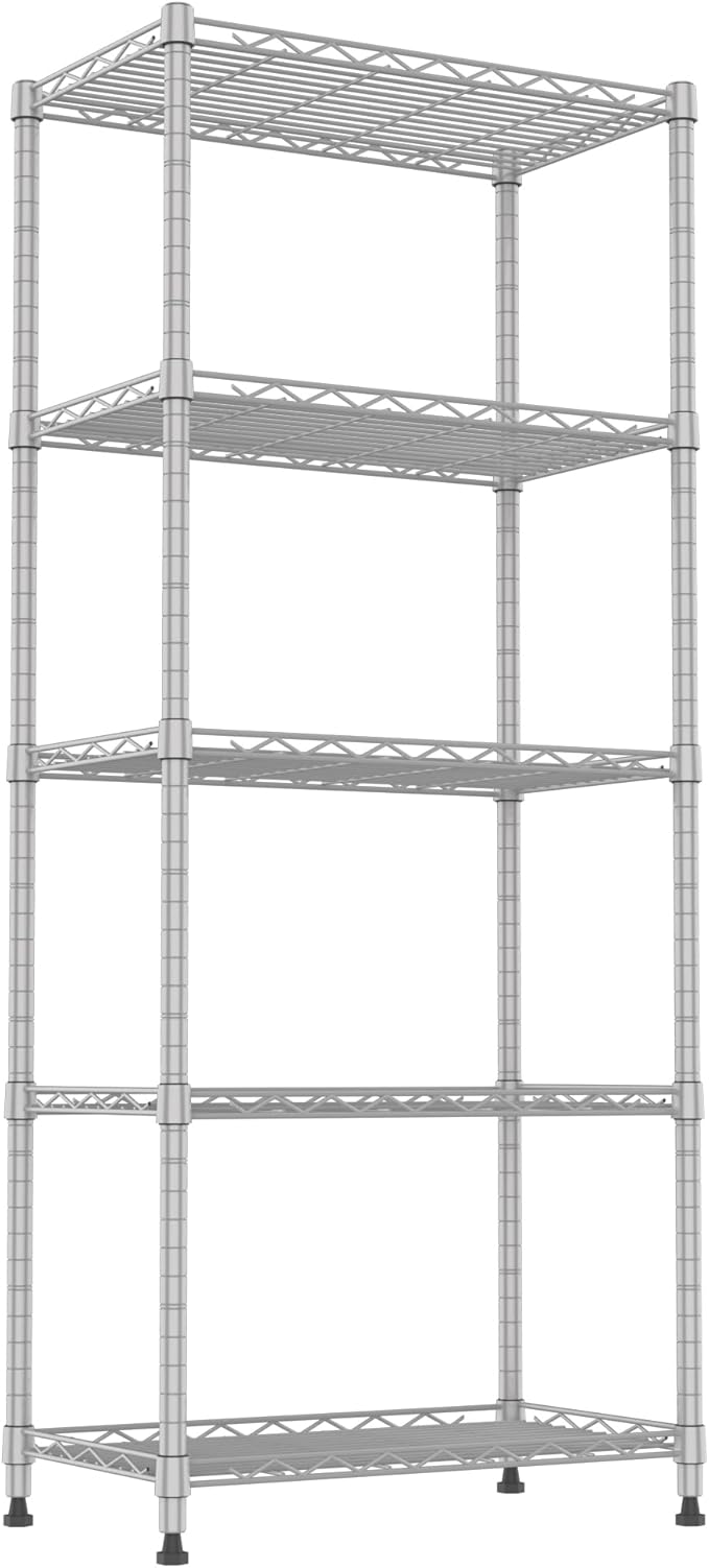 REGILLER 5-Wire Shelving Metal Storage Rack Adjustable Shelves,Standing Storage Shelf Units for Laundry Bathroom Kitchen Pantry Closet(Silver,11.8" D x 21.2" W x 53.5" H)