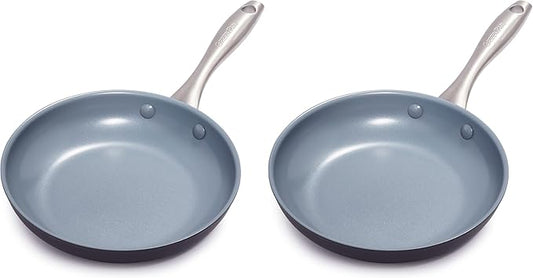 GreenPan Lima Ceramic Hard Anodized 8" Frying Pan Skillet Nonstick, PFAS/PFOA-Free Nontoxic Pots and Pans, Oven & Broiler Safe, Stainless Steel Handle, Cookware for Eggs & Omelet, Gray (Pack of 2)