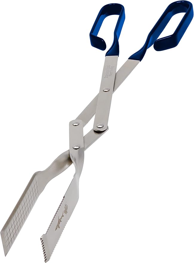Shark BBQ Grill Tongs - 17 inch Blue. Professional kitchen and outdoor grilling utensil. Long reach Barbeque Grilling Tongs. Ideal for steak, fish, burger, and sausage