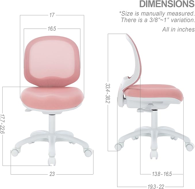 Kids Desk Chair, Boy's Girl's Child Children Study Office Computer Chair, Ergonomic Design, Adjustable Height and Seat Depth (Peach Pink)