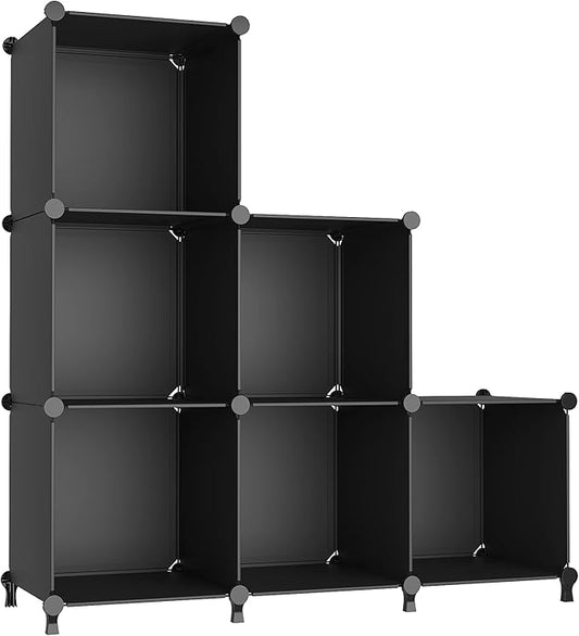 AWTATOS Cube Storage Organizer, Storage Cubes Shelves Bookshelf, 6 Cube Closet Organizers and Storage, DIY Stackable Plastic Clothes Organizer Shelving for Bedroom, Home, Black