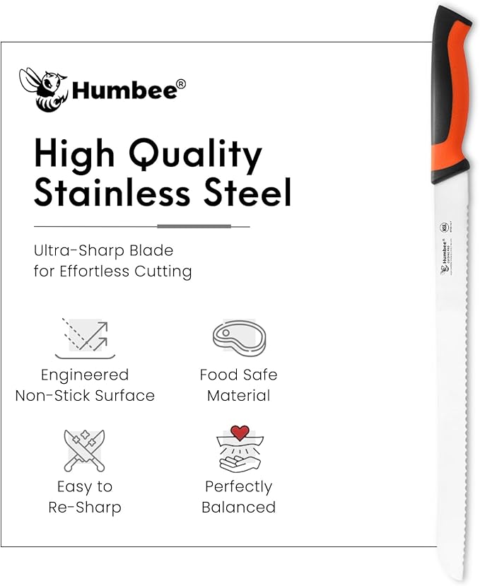 14-Inch Serrated Bread Knife, Premium High Carbon Stainless Steel Blade Knife for Bread with Ergonomic Handle, NSF Certified, DT-30 Series, Orange