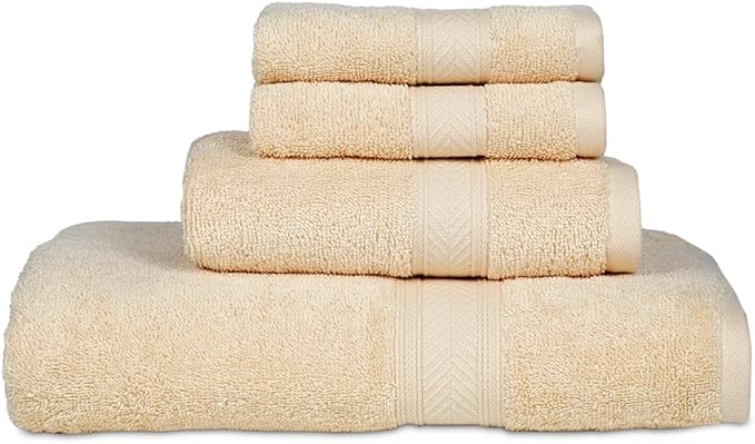 Casa Lino 100% Cotton Bath Towels Set of 4 (1 Bath Towel, 1 Hand Towel & 2 Wash Cloths) - Bathroom Towels and Washcloths Set - Complete Bathroom Set - Guest Room Essentials - (Linen Brown)