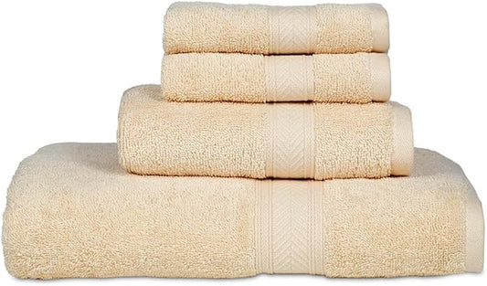 Casa Lino 100% Cotton Bath Towels Set of 4 (1 Bath Towel, 1 Hand Towel & 2 Wash Cloths) - Bathroom Towels and Washcloths Set - Complete Bathroom Set - Guest Room Essentials - (Linen Brown)