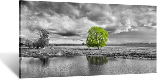 KREATIVE ARTS Canvas Wall Art Paintings Green Tree Landscape in Black and White Modern Giclee Framed Artwork Pictures for Living Room Decoration 40x20inch