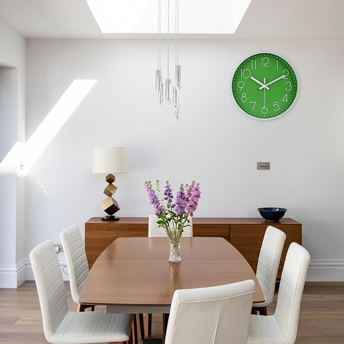 jomparis Modern Office Green Decor Wall Clock 12" Silent & Non-Ticking Battery Operated Quartz Round Clock