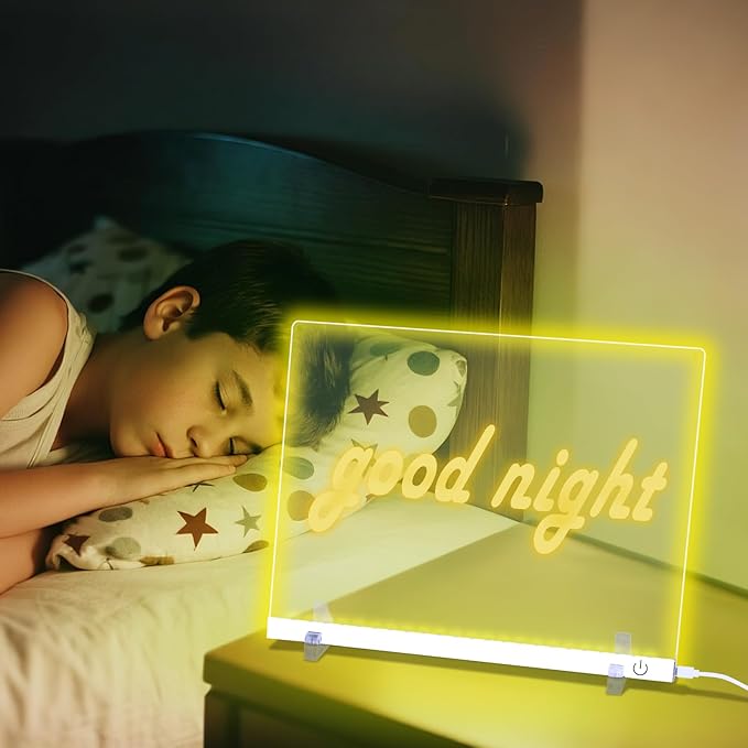 Acrylic Dry Erase Board with LED Light -11.8"x8.5" Clear Glowing Memo,Brightness Level Adjustment,12 Color Markers, Ideal for Office/Home/Kids (Standard Edition+Battery Power Supply Box)