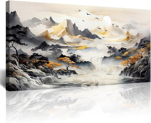 Lapremoly Large Wall Art For Living Room Wall Decor For Office Bedroom Wall Picture Abstract Mountain Landscape Canvas Prints Painting Artwork Modern Ready To Hang Stretched and Framed Home Poster