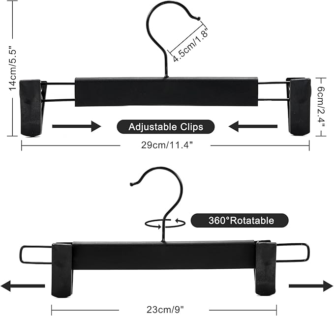 30 Pack Pants Hangers with Adjustable Non-Slip Clips Anti-Rust Hanging Hook for Trouser,Skirts,Jeans,Clothes Hangers Black