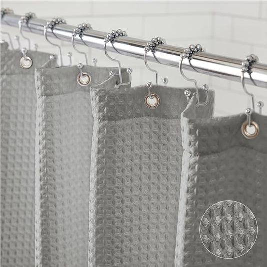 GORILLA GRIP Waffle Shower Curtain, Thick Weighted Fabric, 72x78, Wrinkle and Rust Resistant, Classic Hotel Quality Design, Heavy Duty Long Curtains for Bathroom Showers, Bath Tubs, Machine Wash, Gray