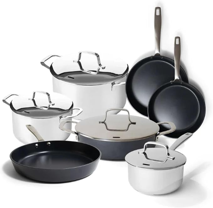 Alva Maestro 11-Piece Stainless Steel Nonstick Cookware Set – PFAS/PFOA/PTFE-Free, Non-Toxic Nonstick – Induction & Oven Safe, Even-Heat Technology, Professional Quality Pots & Pans with Steel Handles