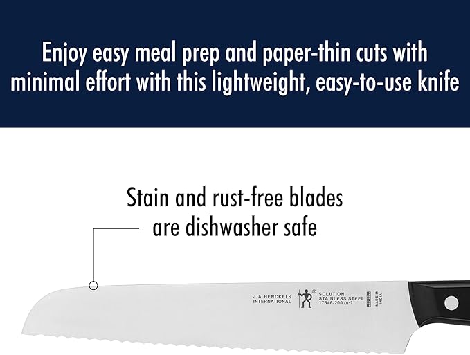 HENCKELS Solution Razor-Sharp 8-inch Bread Knife, Cake Knife, German Engineered Informed by 100+ Years of Mastery, Black/Stainless Steel