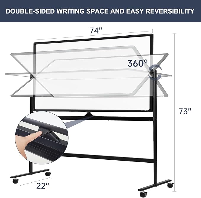 Dry Erase Whiteboard Easel on Wheels - TANKEE 70" x 36" Large Double Sided Mobile Whiteboard, Reversible Magnetic Rolling White Board for Home Office Classroom, Flip Chart Holders and Paper Pad