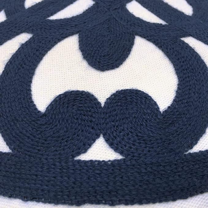 Alysheer Embroidered Decorative Throw Pillow Cover 20"x 20", Boho Mandala Modern Thick Embroidery Pattern, Durable Cotton Canvas Soft Cushion Case for Sofa Couch Bed Living Room (Navy Blue)