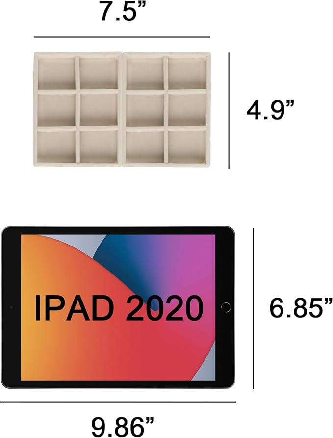 Frebeauty Small Jewelry Tray Set,Stackable Velvet Jewelry Organizer Tray,Mini Jewelry Drawer Organizer,Drawer Inserts,4.92 x 3.74 x 0.9 Inches,4 Grid Earring Organizer for Women(Set 2,Beige)