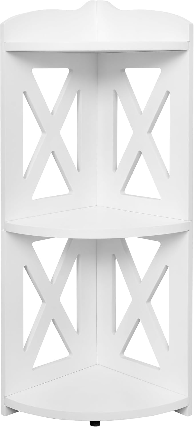 Corner Shelf Stand, Corner Bookshelf, Small Corner Shelves by Natural Wood, Plant Stand, Corner Bookcase for Living Room, Home Office, Bedroom, (White, 3 Tier X)