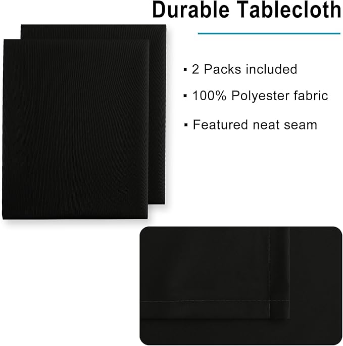 Hiasan 2 Pieces Black Tablecloth Square - Waterproof and Wrinklr Resistant Washable Polyester Fabric Table Cloth for Dining Room and Outdoor Use, 60 x 60 Inch