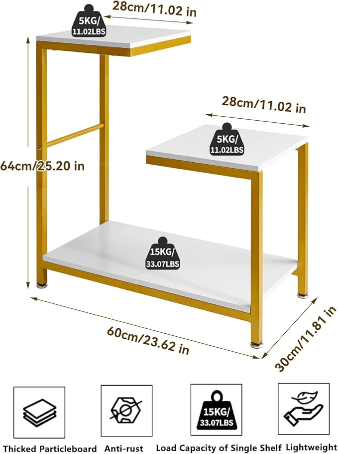G-Shaped End Table for Living Room, Bedroom, Sofa Table Corner Tables, Nightstand, Balcony Flower Stand, Side Table White YD-TM053W