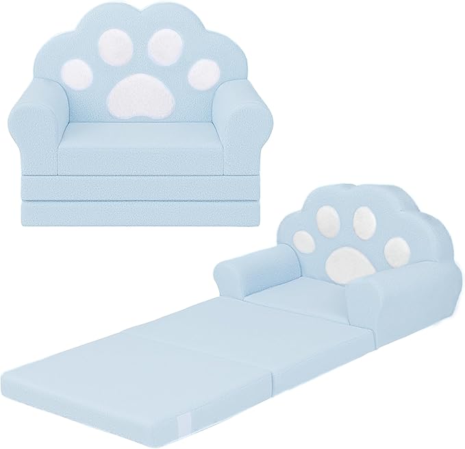 MONKISS Cat Paw Kids Couch, Toddler Chairs Comfy, Toddler Couch Bed Fold Out, Baby Lounge Chair, Birthday Gift for Girls, 1-4 Years Old, SF06, Blue