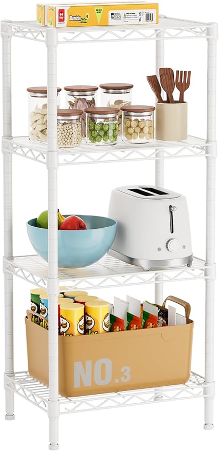 4 Tier Adjustable Storage Shelves,Heavy Duty Metal Utility Shelf Wire Shelving Unit Organizer Rack for Home Kitchen Office Bathroom Pantry Room 12" D x 18" W x 44.5" H