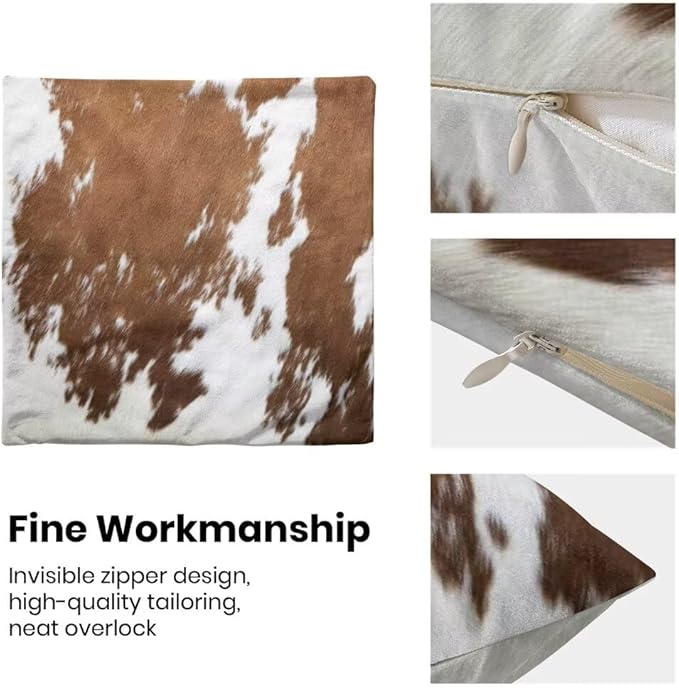 BETGINY Cow Print Pillow Covers 24X24 Inch Pack of 2, Western Brown Cowhide Throw Pillow Covers Square Cushion Farmhouse Animal Cow Print Pillow Cases for Bedroom Living Room Home Sofa Patio Outdoor