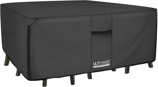 ULTCOVER 600D Tough Canvas Heavy Duty Rectangular Patio Table and Chair Cover - Waterproof Outdoor General Purpose Furniture Covers 126Lx74Wx28H inch, Black