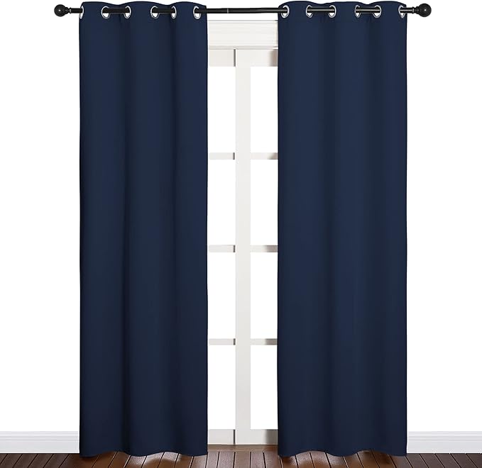 NICETOWN Blackout Curtain Panels, Window Treatment Energy Saving Thermal Insulated Solid Grommet Blackout Drapes/Draperies (Navy, 1 Pair, 34 by 84-inch)