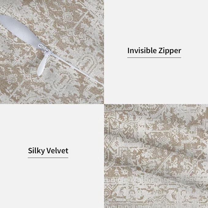 Boho Pillow Covers 24x24 Set of 2, Brown Beige Carpet Pattern Outdoor Decorative Throw Pillows Ethnic Rustic Farmhouse Cushion Cases Linen Gifts for Couch Sofa Decor