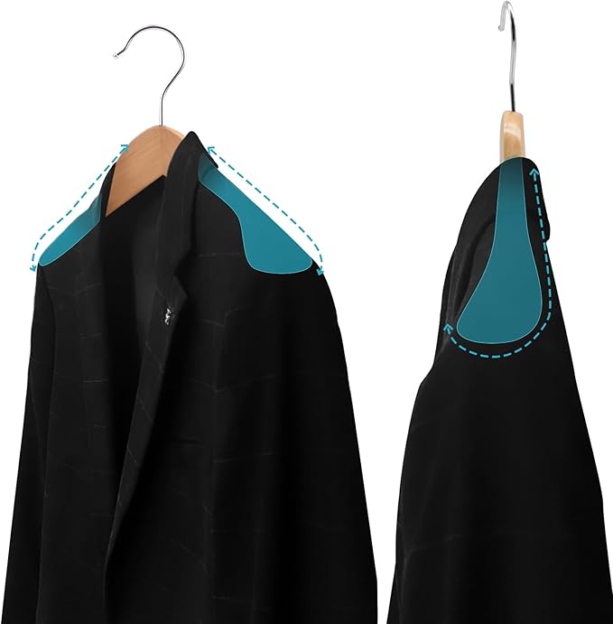 Solid Wood Suit Hangers, 10 Pack, Coat Hangers with Non Slip Trouser Bar, 360° Swivel Hook, Heavy Duty Wide Hangers for Suit, Coat, Jacket, Trousers, Pants,17.3" W x 9" H, Dark Walnut AWY0410N