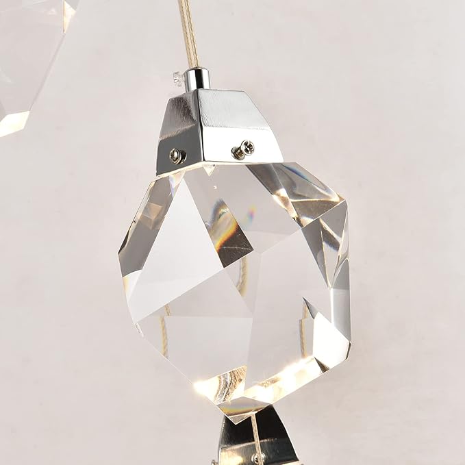 Modern Dimmable Pendant Light Fixtures, Single Crystal Hanging Lamp, Small Round Chrome Chandelier for Dining Room Living Room Bedroom Bathroom Kitchen Island (Round 1-Light)