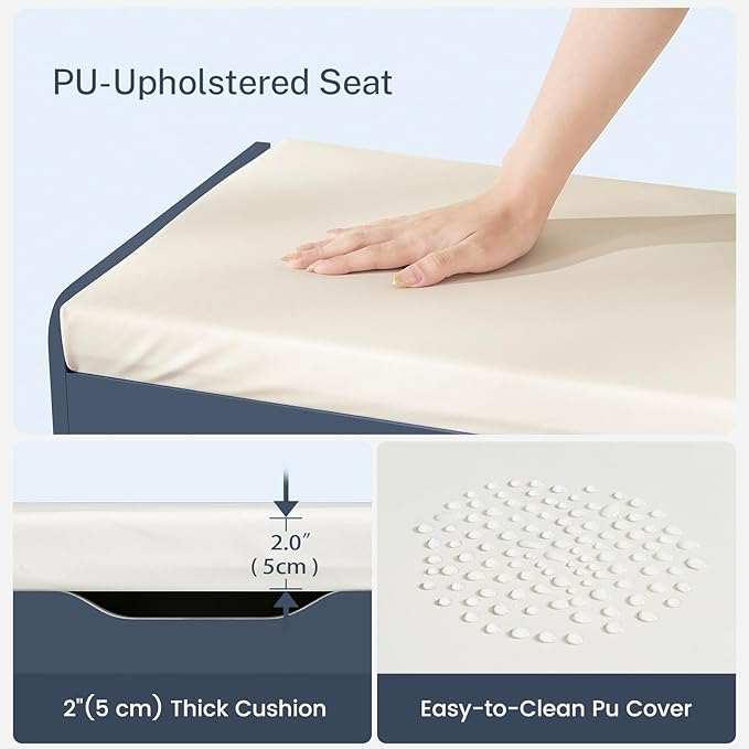 usikey Shoe Bench with Lift Top Storage, Storage Bench with Padded Seat Cushion, Entryway Bench with 2 Adjustable Shelves, for Entryway, Living Room, Bedroom, Blue