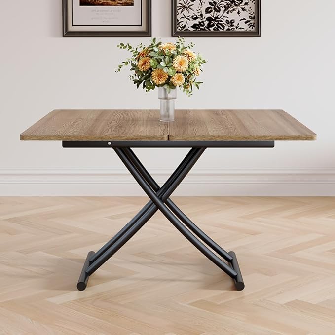 4 in 1 Folding Dining Table with Adjustable Lift Top & Wheels, Multi-Function Coffee Table to Dining Table for Apartments, Kitchens, Living Rooms, Scratch-Resistant & Easy Assembly