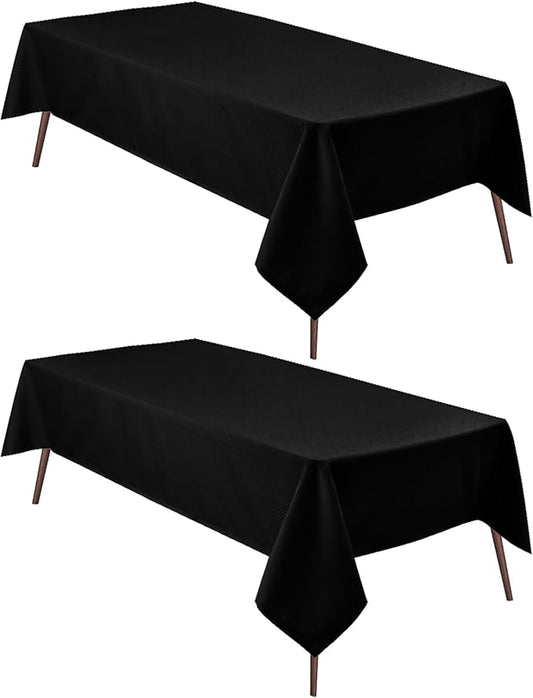 Hiasan 2 Pieces Black Tablecloth Rectangle - Waterproof and Wrinklr Resistant Washable Polyester Fabric Table Cloth for Dining Room and Outdoor Use, 90 x 156 Inch