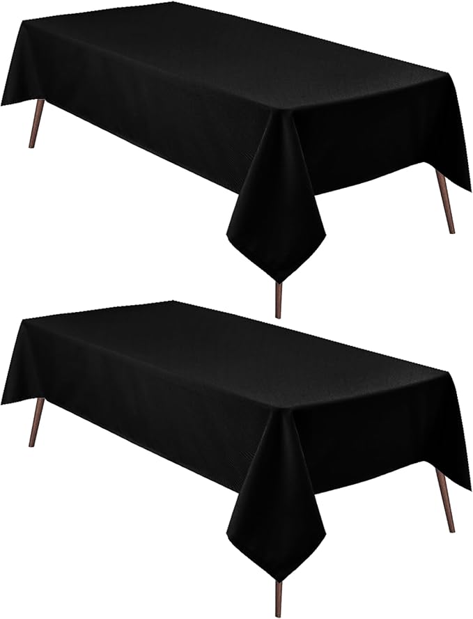 Hiasan 2 Pieces Black Tablecloth Rectangle - Waterproof and Wrinklr Resistant Washable Polyester Fabric Table Cloth for Dining Room and Outdoor Use, 60 x 102 Inch