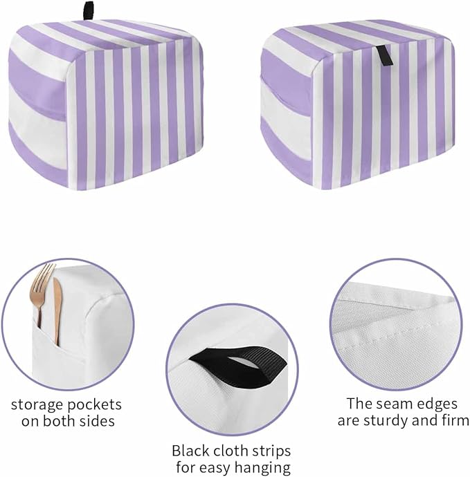 Toaster Cover 4 Slice Purple Stripes Toaster Oven Cover with Pockets Simple Style Dustproof Bakeware Protector Small Kitchen Appliance Dust Covers and Fingerprint Protection for Women