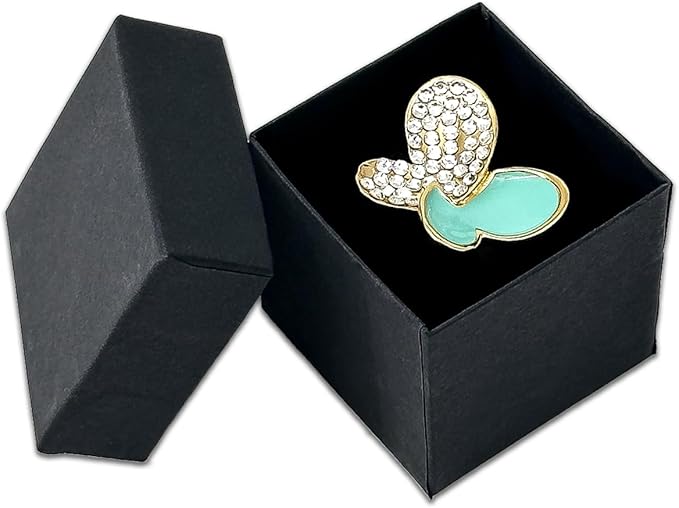 TheDisplayGuys - 24-Pack Cardboard Kraft Paper Jewelry Gift Boxes w. Velvet Padding - Ring - Matte Black - Square (1.5" x 1.5" x 1.5")