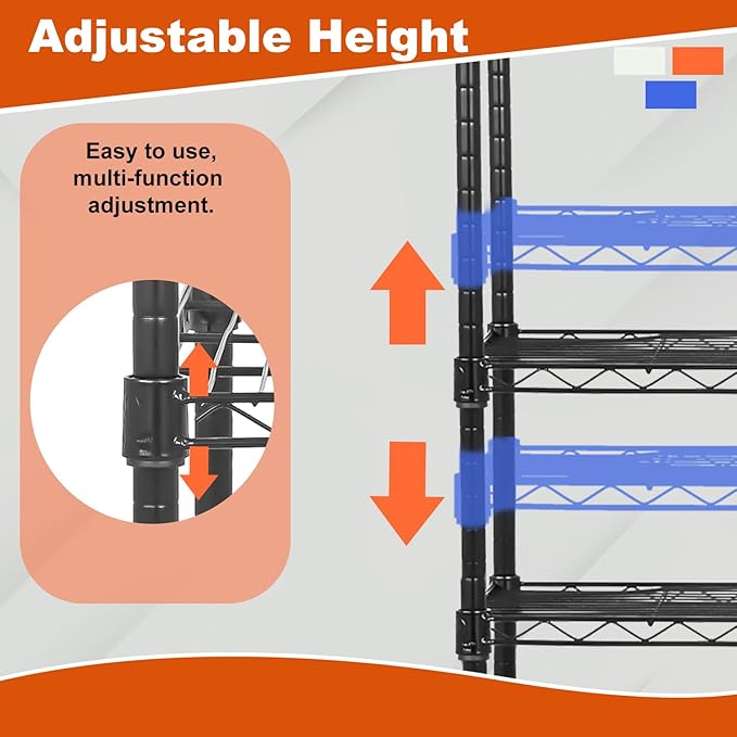 PayLessHere 3-Tier Adjustable Metal Storage Rack with Wheels Mesh Shelving Unit Heavy Duty Storage Shelving Unit,Black