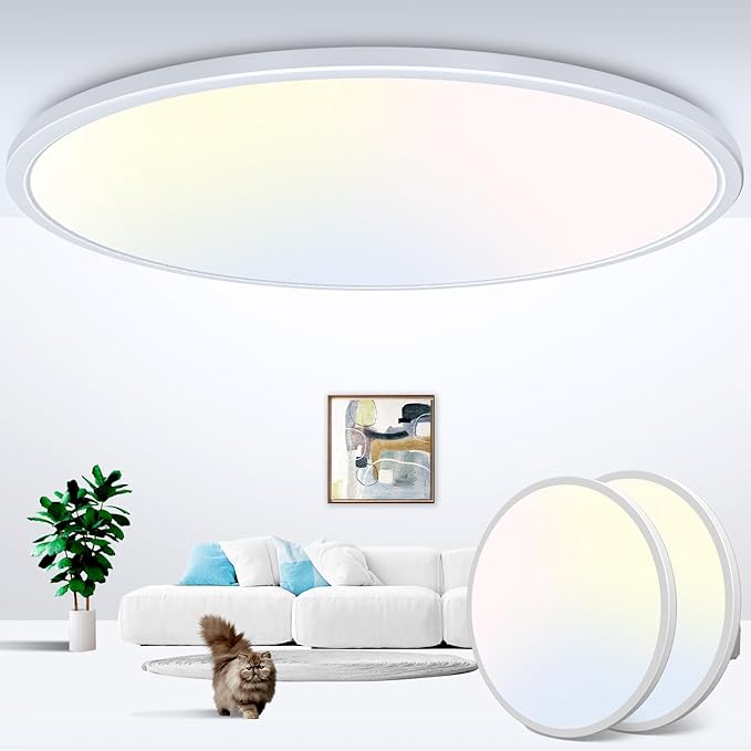 zemty 2Pack 20 inch LED Flush Mount Ceiling Light, 50W 5000lm Large Light Fixture, 3 Color Temperature in One 3000k 4500k 6000K Round Modern Ceiling Lamp for Bedroom Kitchen Dining Room (White)