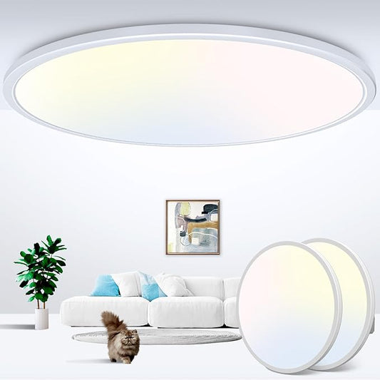 zemty 2Pack 20 inch LED Flush Mount Ceiling Light, 50W 5000lm Large Light Fixture, 3 Color Temperature in One 3000k 4500k 6000K Round Modern Ceiling Lamp for Bedroom Kitchen Dining Room (White)
