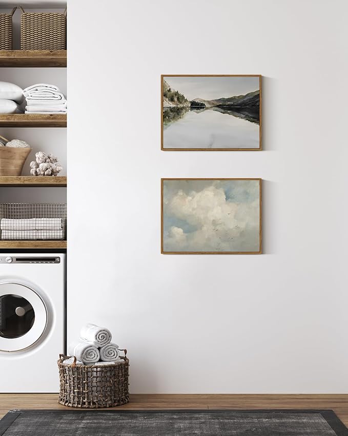 InSimSea Framed Wall Art for Living Room Mountain Reflection Decor Vintage Wall Art Mountain Range Nature Wilderness Art Decorative Rustic for Living Room Bedroom Office Wall Decor 12x16in