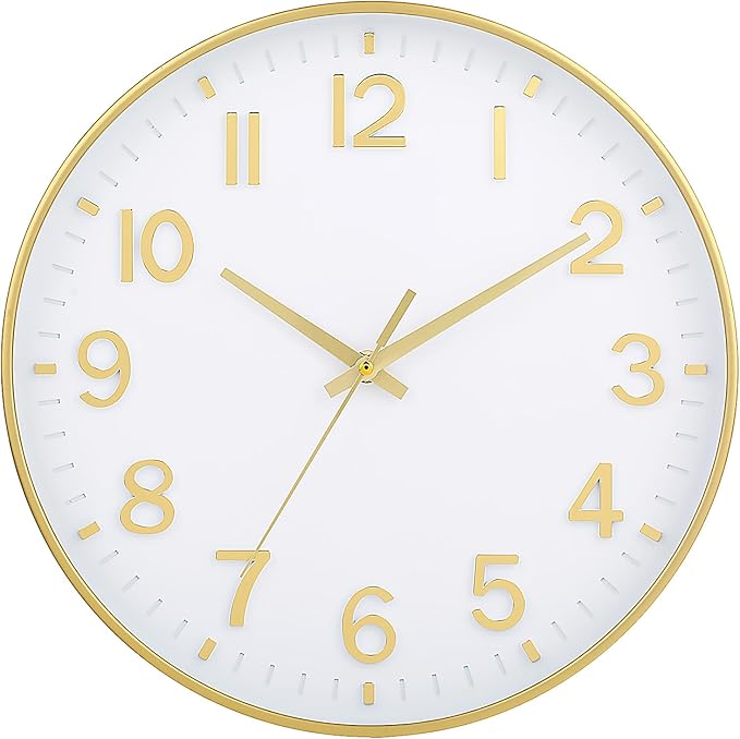 HZDHCLH White and Gold Wall Clocks Battery Operated 12 inch Silent Non Ticking Modern Wall Clock for Living Room Bedroom Kitchen Office Decor