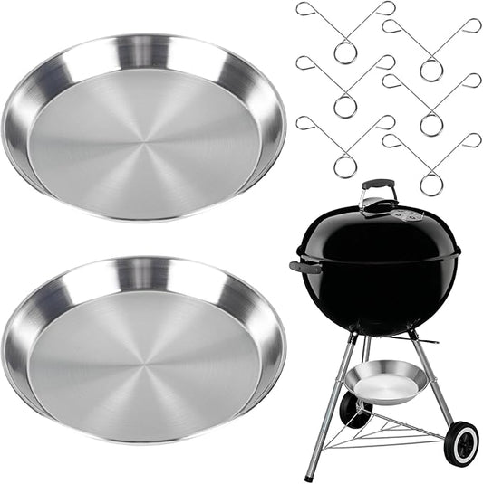 2 Pack 11.8" Ash Catcher Pans with Clips for Weber 18" 22" Kettle Grill, Heavy-Duty Metal Ash Pan Replacement for Charcoal Grill, BBQ, Campfire, Fireplace