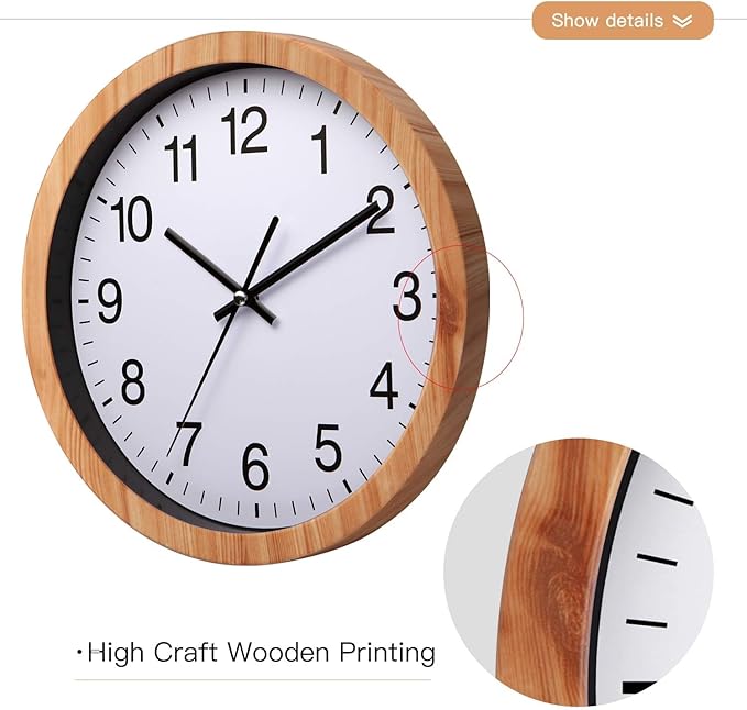 NUOVO 10 Inch Wooden Round Wall Clock Silent & Non-Ticking Retro Wall Clock Operated for Living Room Bedroom Kitchen(26 cm/ 10")