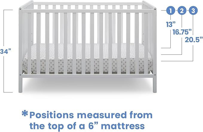 Delta Children Heartland 4-in-1 Convertible Crib - Greenguard Gold Certified, Bianca White