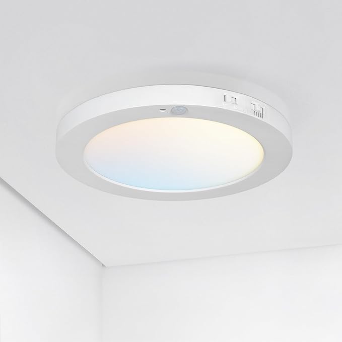 ASD LED 9" Round Flush Mount Ceiling Light Fixture, Low Profile Surface Lighting | 5CCT, Motion Sensored, Ultra-Thin, ETL Listed | 15W 1300LM 2700-6000K 120V | Kitchen, Bedroom, Hallway Lamp | White