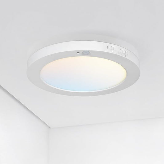 ASD LED 9" Round Flush Mount Ceiling Light Fixture, Low Profile Surface Lighting | 5CCT, Motion Sensored, Ultra-Thin, ETL Listed | 15W 1300LM 2700-6000K 120V | Kitchen, Bedroom, Hallway Lamp | White