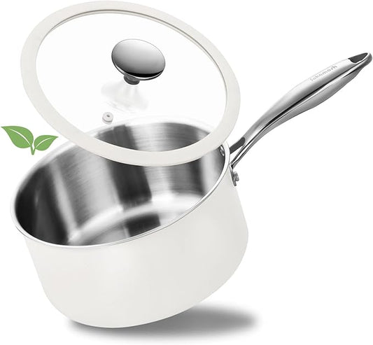 3 Quart Tri-ply Stainless Steel Saucepan with Glass Lid, Induction Sauce Pan Compatible with All Cooktops, Non-Toxic Sauce Pot with Stay Cool Handle, Oven & Dishwasher Safe